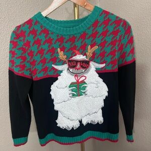 Holiday Novelty Sweater - Green & Black Reindeer Yeti Design
